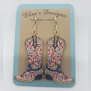 322- Western Cowgirl Boot Handmade Earrings NWT